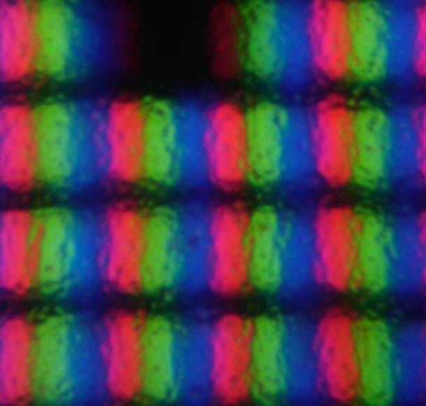 Close-up of LCD subpixels showing red, green, and blue elements